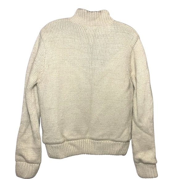 River Island Chunky Knit Bomber Jacket Faux Fur Fleeced Beige Sz M Slim Full Zip - Picture 2 of 12